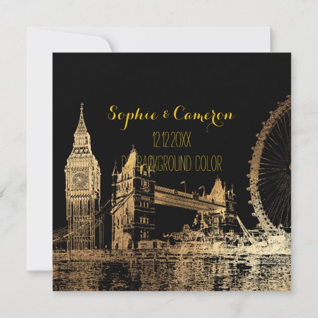 Convite Fundo PixDezines London/Faux Gold Foil/DIY (Frente)