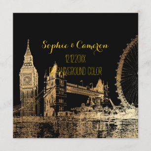 Convite Fundo PixDezines London/Faux Gold Foil/DIY