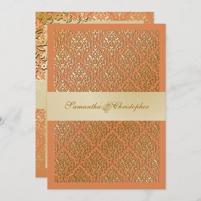 Convite Fundo PixDezines vavin damask/champagne/diy (Frente/Verso)