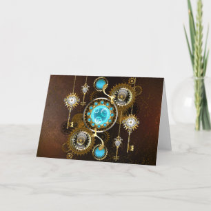 Convite Fundo Rusty Steampunk com Lentes Turquesa