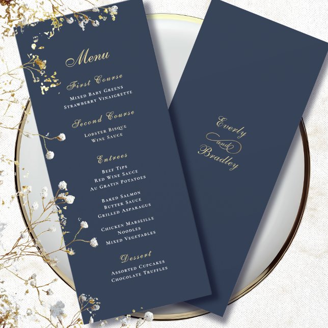 Convite Fundo Simples Azul Marinho Dourado Branco Menu de  (Criador carregado)