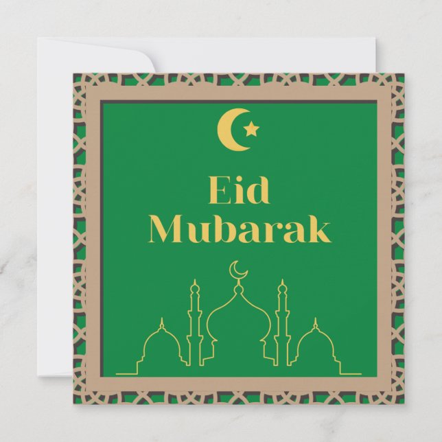 Convite Fundo Verde Eid Mubarak com Quadro de Efeito 3D (Frente)