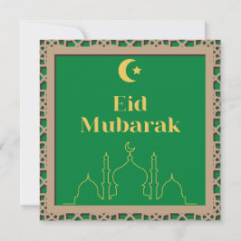 Convite Fundo Verde Eid Mubarak com Quadro de Efeito 3D