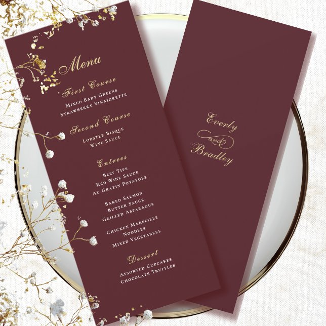 Convite Fundo Vermelho Borgonha Menu Script Dourado Branco (Criador carregado)