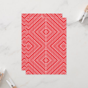 Convite fundo vermelho e branco com padrão de diamante