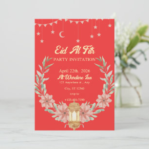 Convite Fundo Vermelho Floral de Aquarela