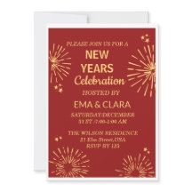 Fundo Vermelho & Fogos de Artifício Feliz Ano Novo