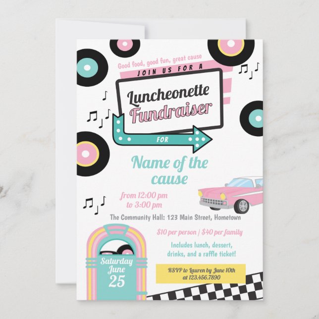 Convite Fundraiser de uncheonete retrô (Frente)