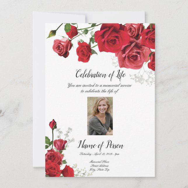 Convite fúnebre do anúncio das rosas vermelhas (Frente)