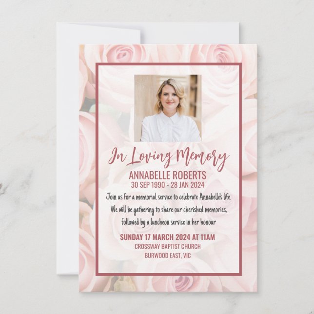Convite Funeral - Buquê de Rosas Rosa Suaves (Frente)