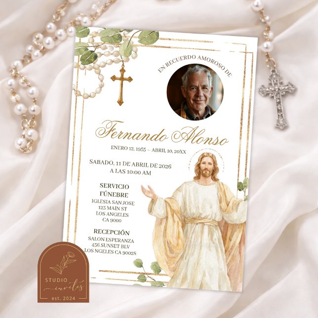Convite Funeral Católico Jesus Terço de Sage Green (Criador carregado)
