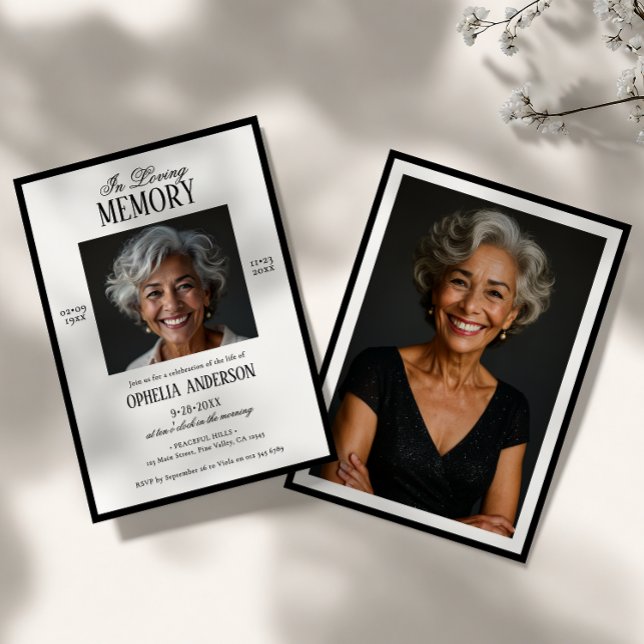 Convite Funeral de 2 Fotografias Preto e Branco Moderno El (Criador carregado)