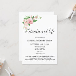 Convite Funeral de Celebração Floral Sinusca Elegante Rosa