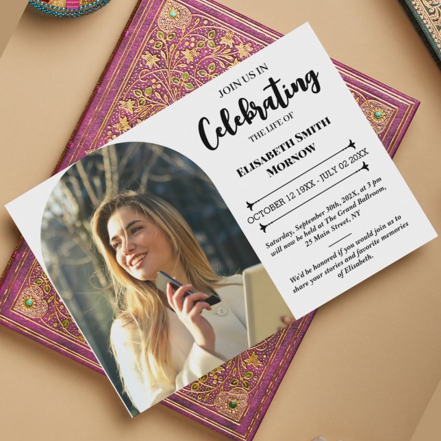 Convite Funeral de Foto Elegante - Celebração da Vida (Elegant Photo Funeral Invitation – Celebration of Life)