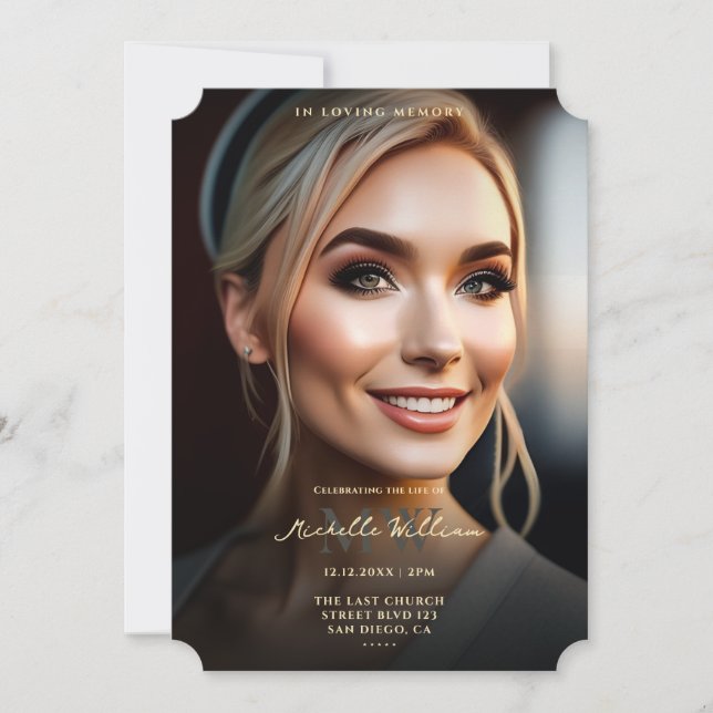 Convite funeral do Memorial em Preto Elegante da Memória (Frente)