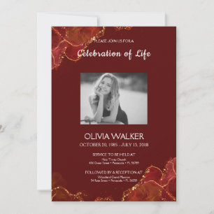 Convite Funeral Dourado e Borgonha Celebrando a Vida