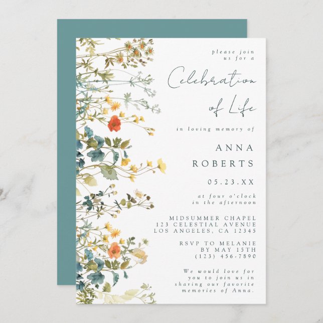 Convite Funeral Elegante de Flor Selvagem (Frente/Verso)