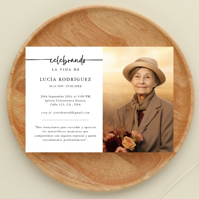 Convite Funeral em espanhol | Foto Memorial Celebrando (Criador carregado)