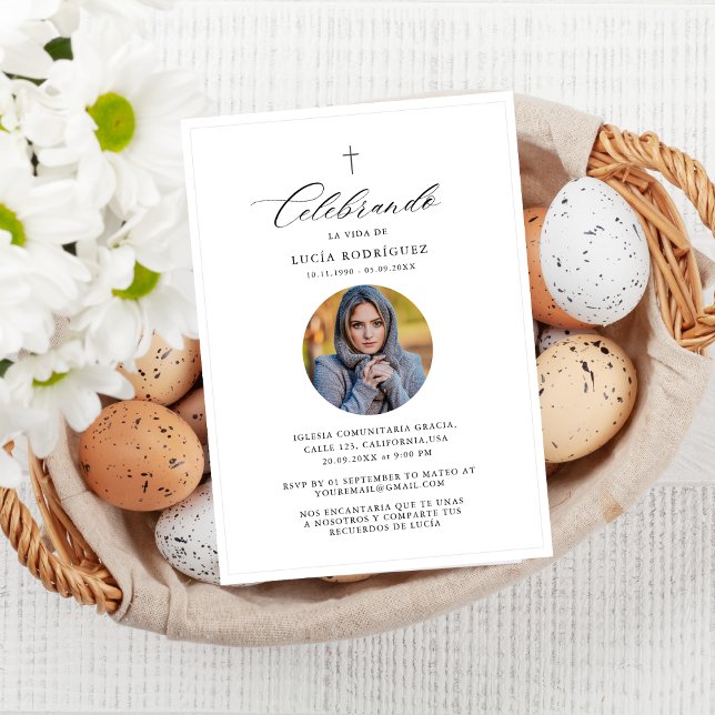 Convite Funeral Espanhol de Foto Cruzada Minimalis (Criador carregado)