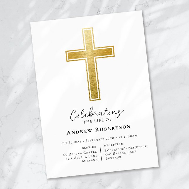 Convite Funeral Gold Foil Cross (Criador carregado)