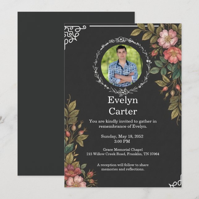 Convite Funeral Invitation Template Elegant Memorial (Frente/Verso)