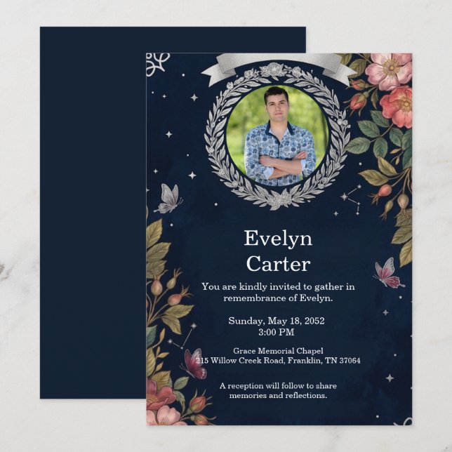 Convite Funeral Invitation Template Elegant Memorial (Frente/Verso)