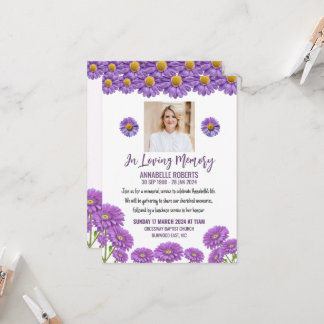 Convite Funeral Invitation with Purple Gerberas