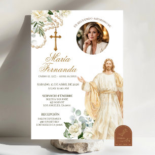 Convite Funeral Jesus Católico Rosário Floral Bran