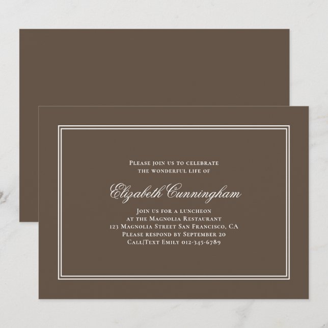 Convite Funeral memorável elegante clássico e simples (Frente/Verso)