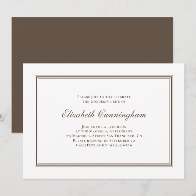 Convite Funeral memorável elegante clássico e simples (Frente/Verso)