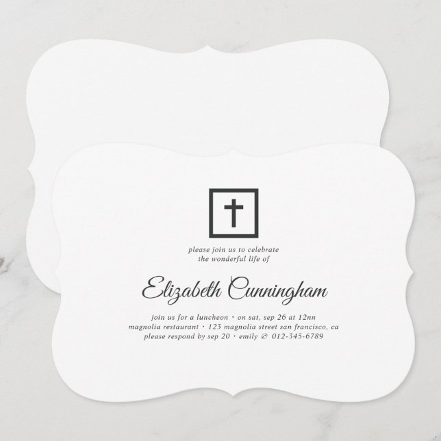 Convite Funeral Memorial Modern com Cruz Simples (Frente/Verso)