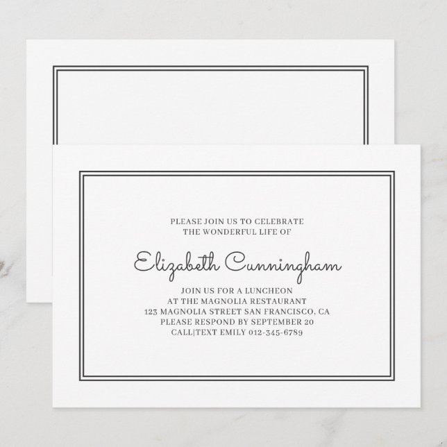 Convite Funeral Memorial Moderno e Simples Elegante (Frente/Verso)