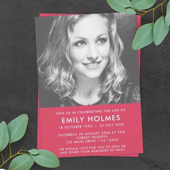 Convite Funeral Moderno | Celebração rosa da vida (Criador carregado)