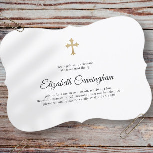 Convite Funeral Moderno Memorial com Cruz Dourada Faux