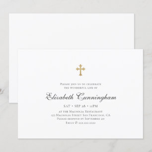 Convite Funeral Moderno Simple Faux Cruz Dourada