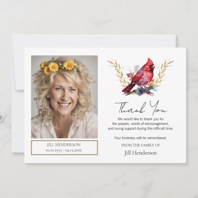 Convite Funeral Obrigado Cardeal Fotográfico (Frente)
