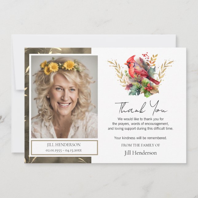 Convite Funeral Obrigado Cardeal Fotográfico (Frente)