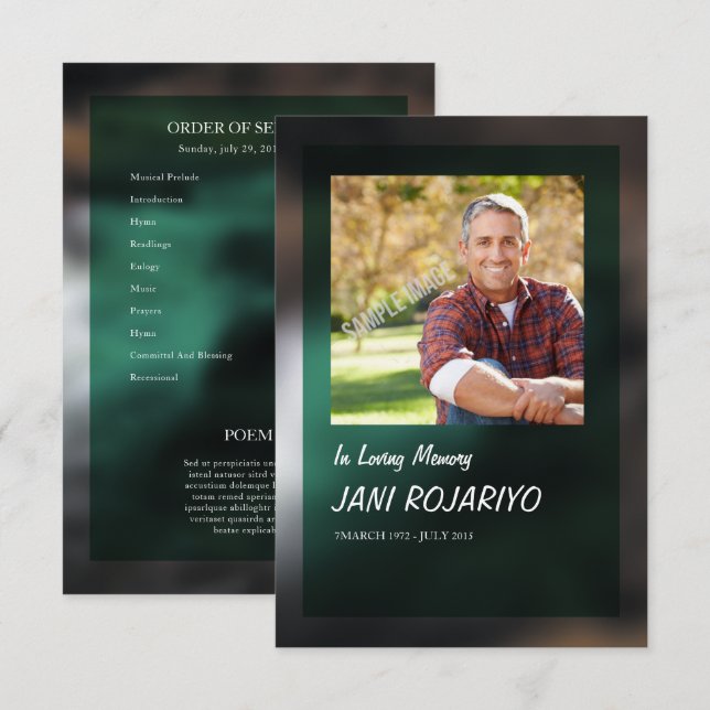 Convite Funeral Order of Service Card Template (Frente/Verso)