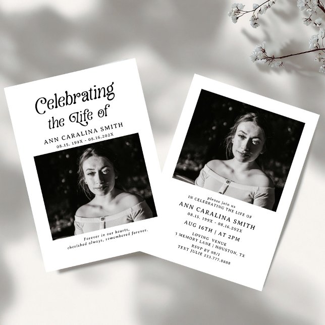 Convite Funeral Retro Mínimo Celebrando a Vida (Criador carregado)