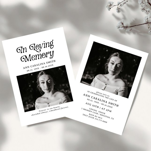 Convite Funeral Retroativo Mínimo Na Memória Adorável (Criador carregado)