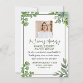 Convite funerário com folhas de eucalipto