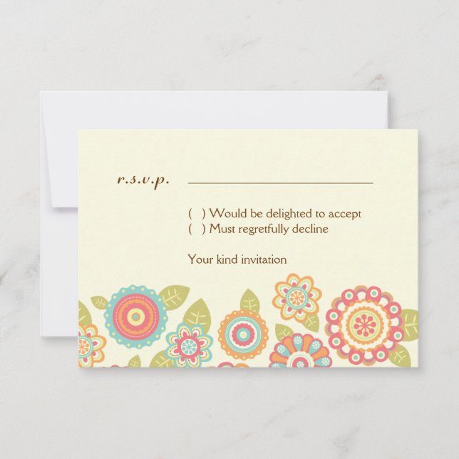 Convite Funky Boho Retro Flowers Casamento (Frente)