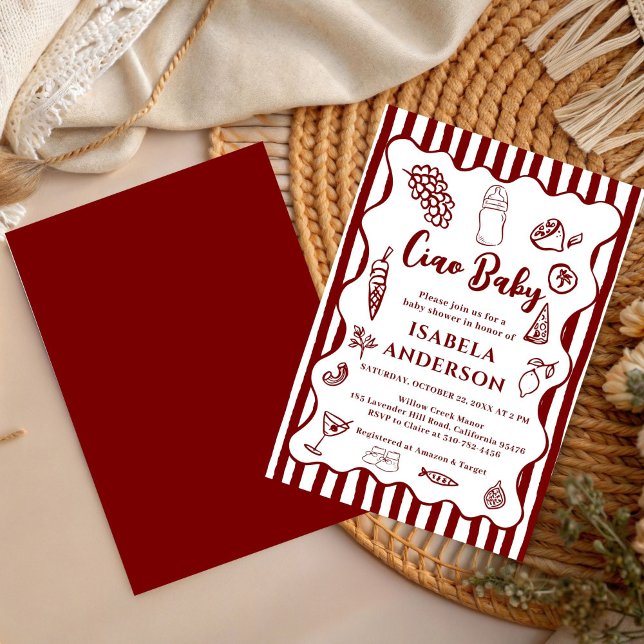 Convite Funky Ciao Baby Hand Drawn Italian Baby Shower  (Criador carregado)