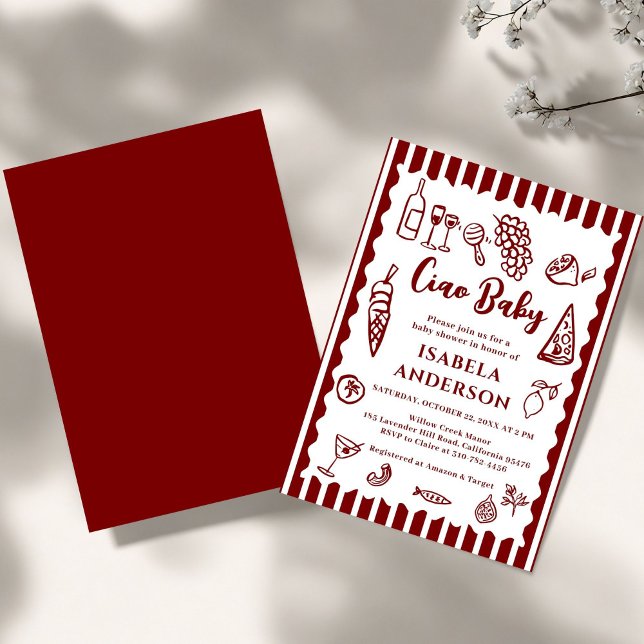 Convite Funky Ciao Baby Hand Drawn Italian Baby Shower  (Criador carregado)