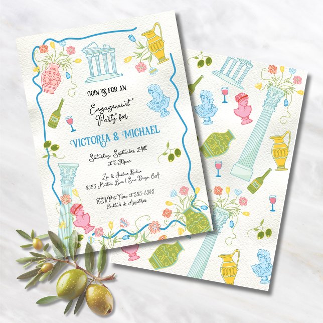 Convite Funky Drawn Partido Grego Italiano do Mediterrâneo (Criador carregado)