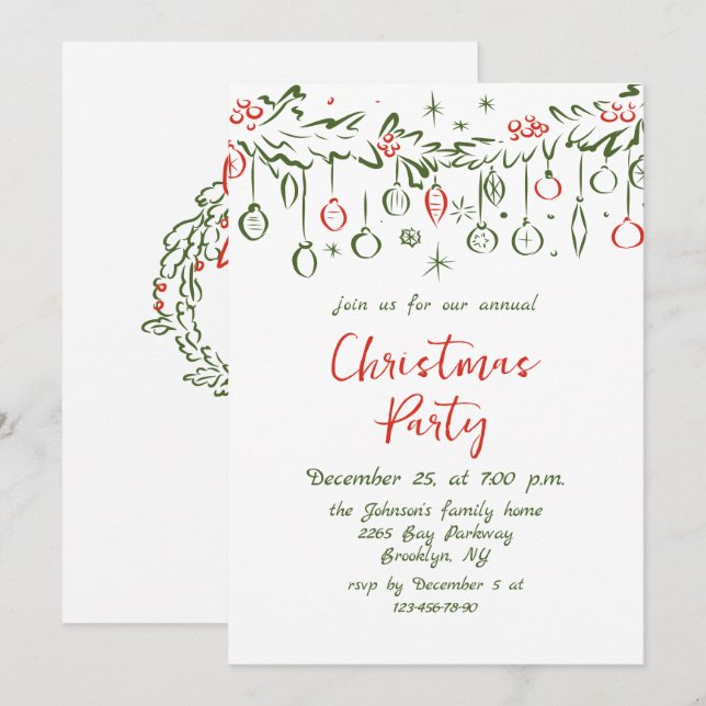 Convite Funky Hand Drake Festa de Natal Whimsical (Frente/Verso)