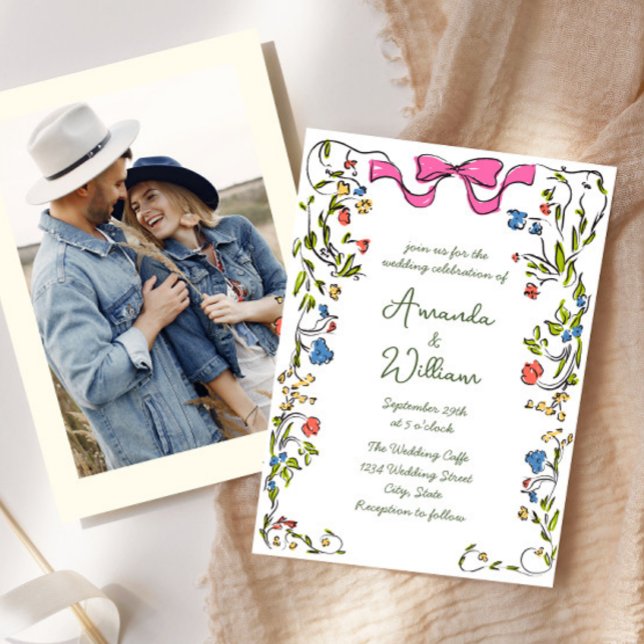 Convite Funky Hand Drawn Retro Casamento (Criador carregado)