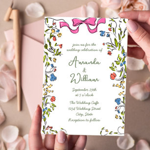 Convite Funky Hand Drawn Retro Casamento