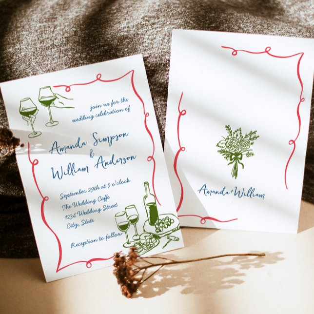 Convite Funky Hand Drawn Retro Casamento (Criador carregado)