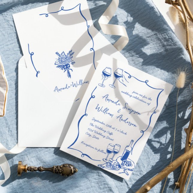 Convite Funky Hand Drawn Retro Casamento (Criador carregado)